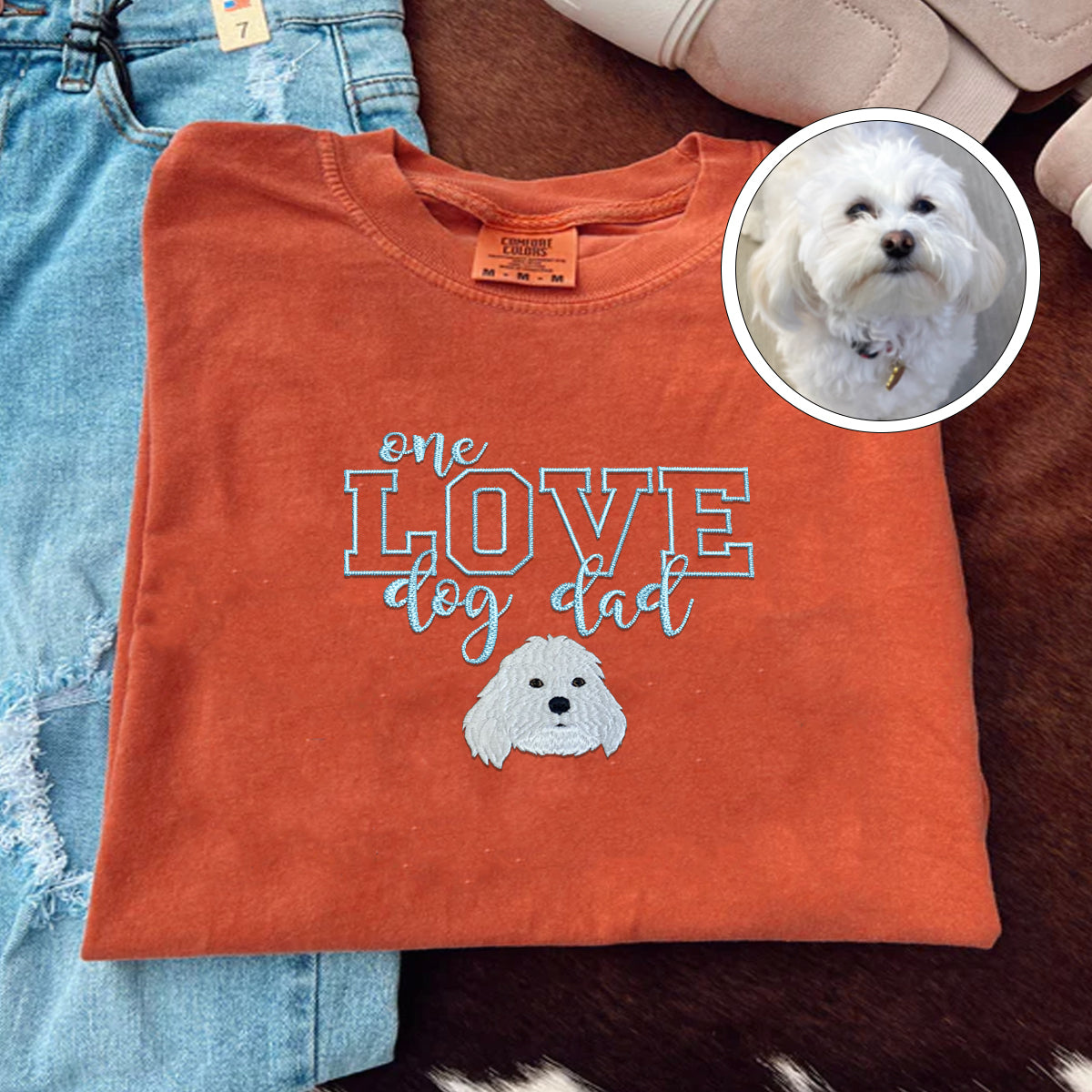 Custom Embroidered One Love Dog Dad T-Shirt