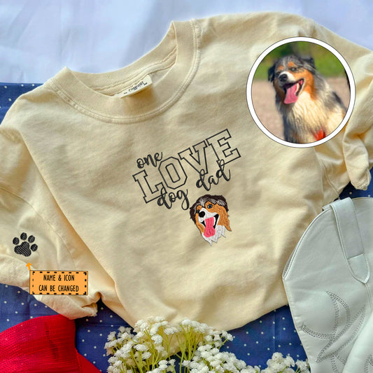 Custom Embroidered One Love Dog Dad T-Shirt