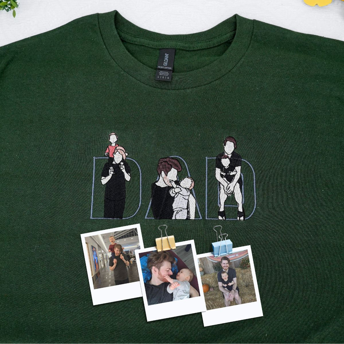 Dad Hoodie with Kid Portrait - Custom Embroidered Sweatshirt & Memorial Gift from Photo