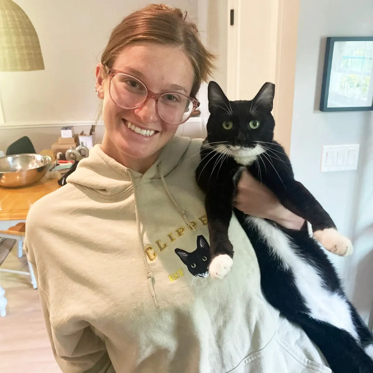 Personalized Varsity Cat Face Embroidered Hoodie with Cat Name