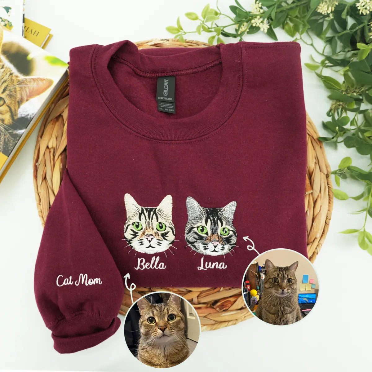 Custom Embroidered Sweatshirt, Cat Face Sweater for Cat